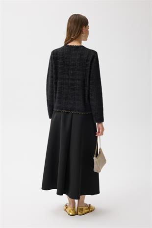 Rivera Gold Geçişli Angora Hırka - Siyah