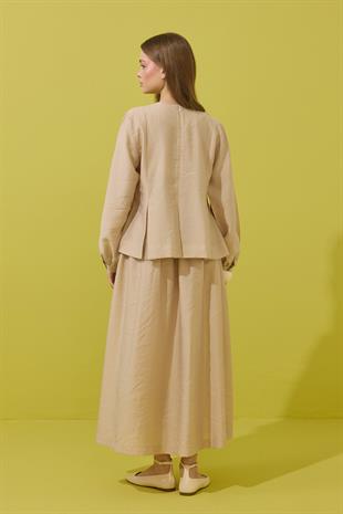 Roma Nervürlü Pileli Modal Takım - Bej