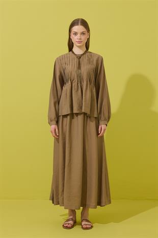 Roma Nervürlü Pileli Modal Takım - Camel 