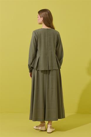 Roma Nervürlü Pileli Modal Takım - Haki 