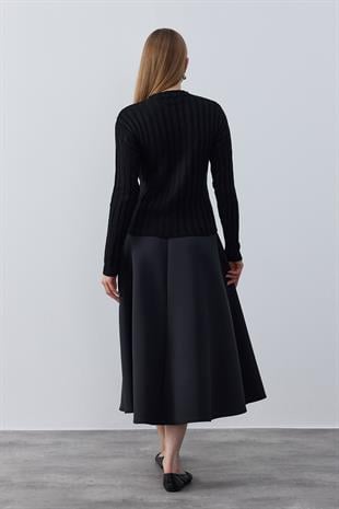 Roman Taş İşlemeli Fitilli Kazak - Siyah 