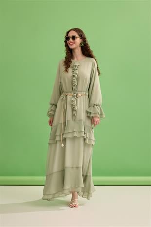 Romance Volanlı Şifon Elbise - Mint yeşil 