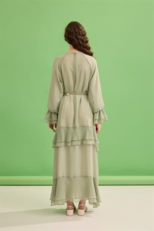 Romance Volanlı Şifon Elbise - Mint yeşil 
