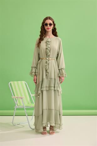 Romance Volanlı Şifon Elbise - Mint yeşil 