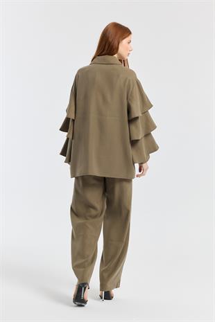 Rosalie Modal Fırfırlı Kemerli Takım - Haki