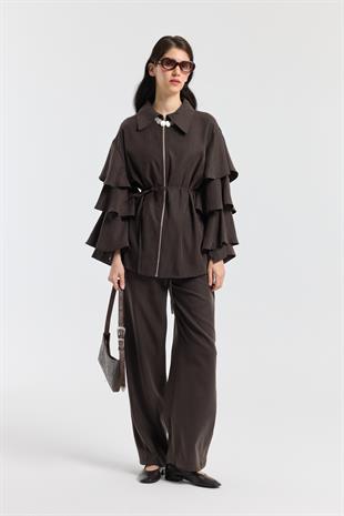 Rosalie Modal Fırfırlı Takım - Acı kahve