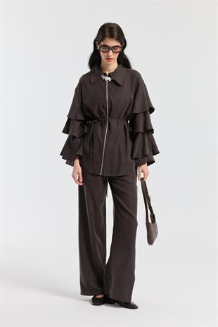 Rosalie Modal Fırfırlı Takım - Acı kahve