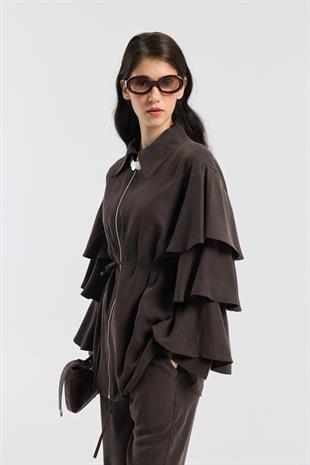 Rosalie Modal Fırfırlı Takım - Acı kahve