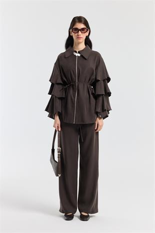 Rosalie Modal Fırfırlı Takım - Acı kahve