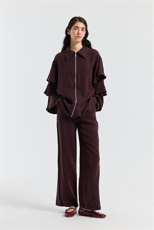 Rosalie Modal Fırfırlı Takım -Mürdüm