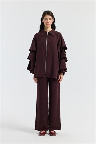 Rosalie Modal Fırfırlı Takım -Mürdüm