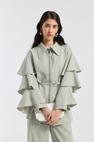 Rosalie Modal Fırfırlı Takım - Taş