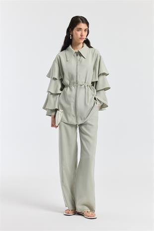 Rosalie Modal Fırfırlı Takım - Taş