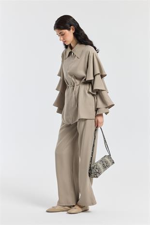 Rosalie Modal Fırfırlı Takım - Vizon