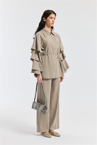 Rosalie Modal Fırfırlı Takım - Vizon