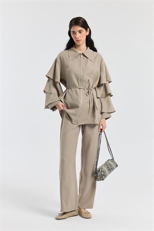 Rosalie Modal Fırfırlı Takım - Vizon