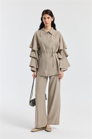 Rosalie Modal Fırfırlı Takım - Vizon