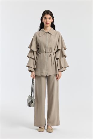 Rosalie Modal Fırfırlı Takım - Vizon