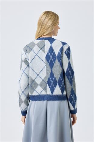 Rosalind Baklava Desenli Hırka - Mavi