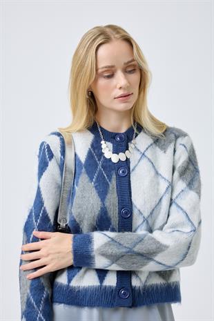 Rosalind Baklava Desenli Hırka - Mavi