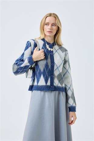 Rosalind Baklava Desenli Hırka - Mavi