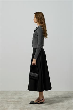 Rose Bebe Yaka Fitilli Örme Hırka - Antrasit