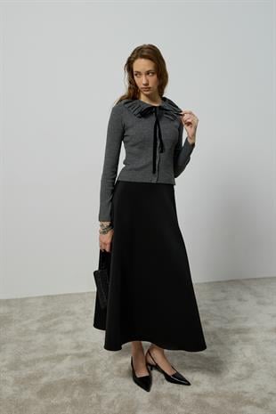 Rose Bebe Yaka Fitilli Örme Hırka - Antrasit