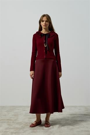 Rose Bebe Yaka Fitilli Örme Hırka - Bordo