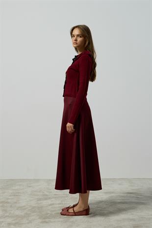 Rose Bebe Yaka Fitilli Örme Hırka - Bordo