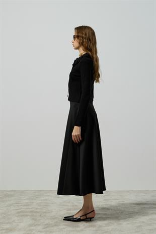 Rose Bebe Yaka Fitilli Örme Hırka - Siyah