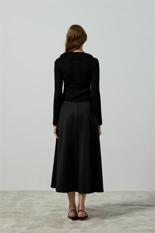 Rose Bebe Yaka Fitilli Örme Hırka - Siyah