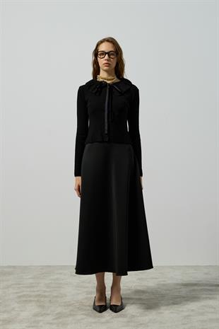 Rose Bebe Yaka Fitilli Örme Hırka - Siyah