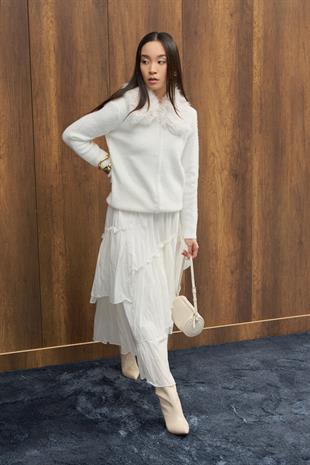 Rosewood Kürk Yaka Hırka - Ekru 