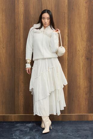 Rosewood Kürk Yaka Hırka - Ekru 