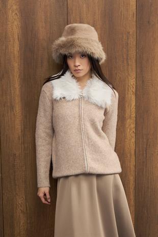 Rosewood Kürk Yaka Hırka - Vizon 