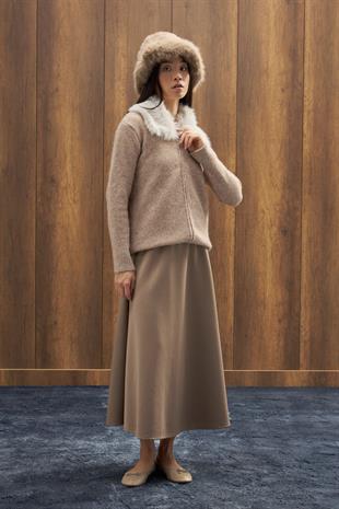 Rosewood Kürk Yaka Hırka - Vizon 