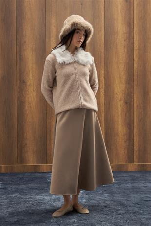 Rosewood Kürk Yaka Hırka - Vizon 