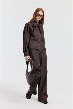 Rowan Yaka Bağlamalı Kot Takım - Bordo