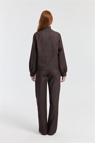 Rowan Yaka Bağlamalı Kot Takım - Bordo