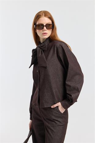 Rowan Yaka Bağlamalı Kot Takım - Bordo