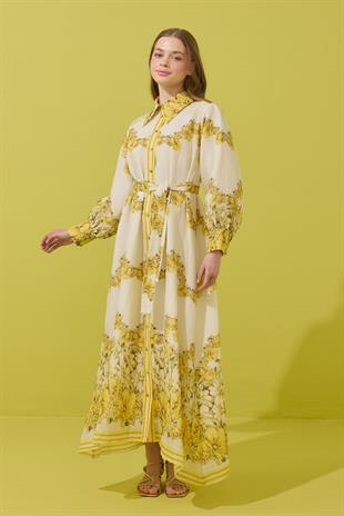 Royal Baskılı Nervürlü Elbise