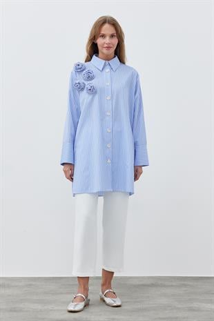 ROYEL AKSESUAR DETAYLI GÖMLEK - MAVİ