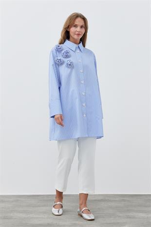 ROYEL AKSESUAR DETAYLI GÖMLEK - MAVİ