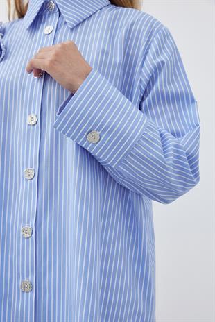 ROYEL AKSESUAR DETAYLI GÖMLEK - MAVİ