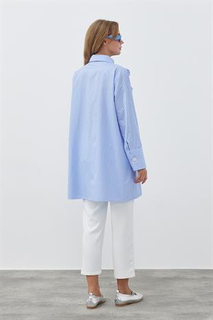 ROYEL AKSESUAR DETAYLI GÖMLEK - MAVİ
