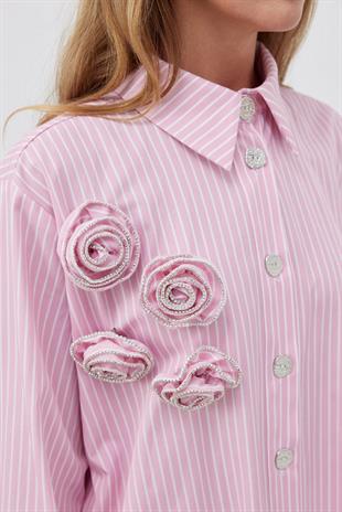 ROYEL AKSESUAR DETAYLI GÖMLEK- PEMBE 