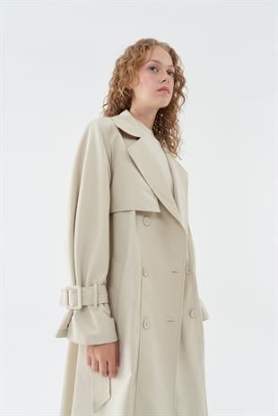 Roza Tokalı Trençkot - Bej