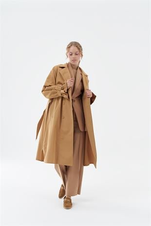 Roza Tokalı Trençkot - Camel