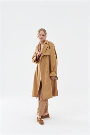 Roza Tokalı Trençkot - Camel