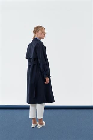 Roza Tokalı Trençkot - Lacivert